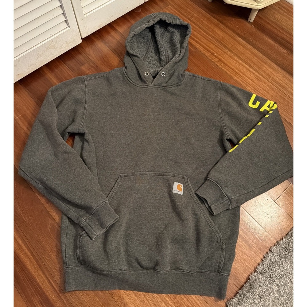Carhartt Hoodie Mens Loose Fit Midweight Gray Spellout Size Small